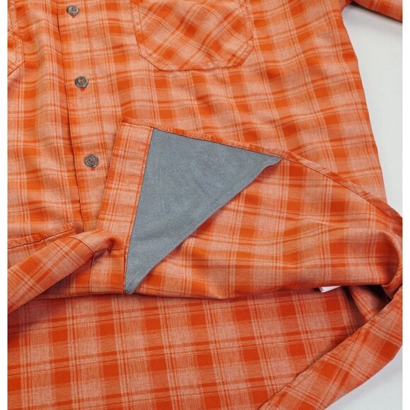 Orvis Size XL Mens Orange Tan Check Short Sleeve Embroidered Pocket Logo Shirt - Picture 7 of 13
